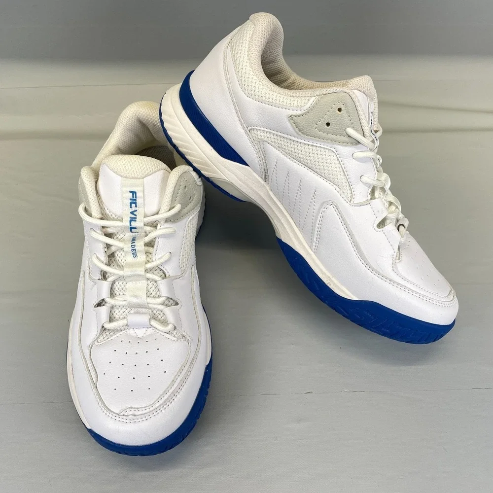 FitVille Amadeus Tennis Shoes Mens Size 9.5 Extra Wide White Blue Casual Sneaker